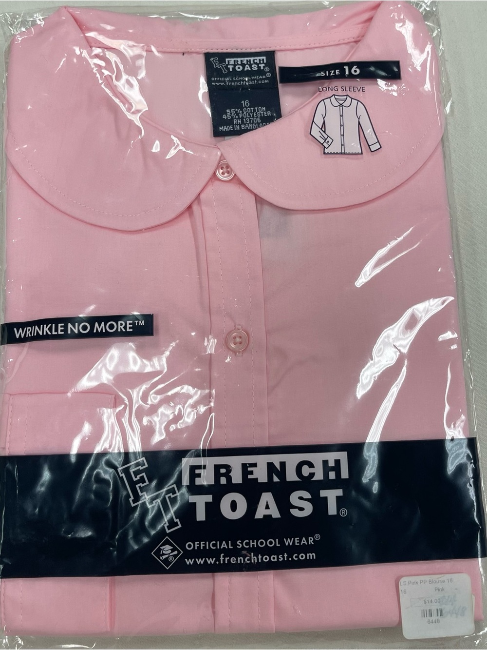 French Toast Pink Long-Sleeve Peter Pan Collar School Shirt
